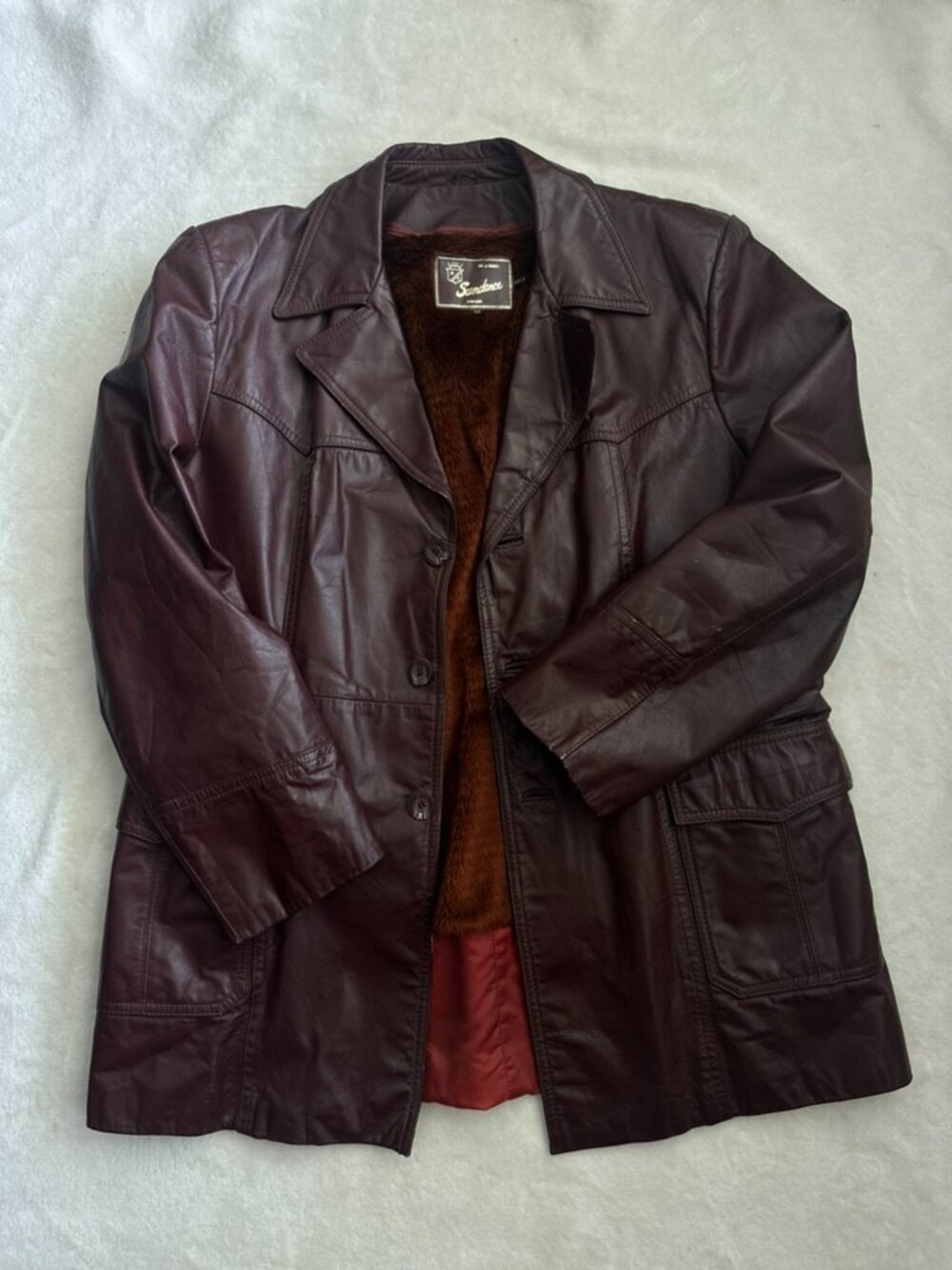 Vintage SUNDANCE  Men's 70s Retro Leather Car Coat
